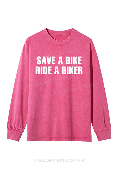 Save Bike Ride Biker Y2K Washed Long Sleeves Cherrykitten