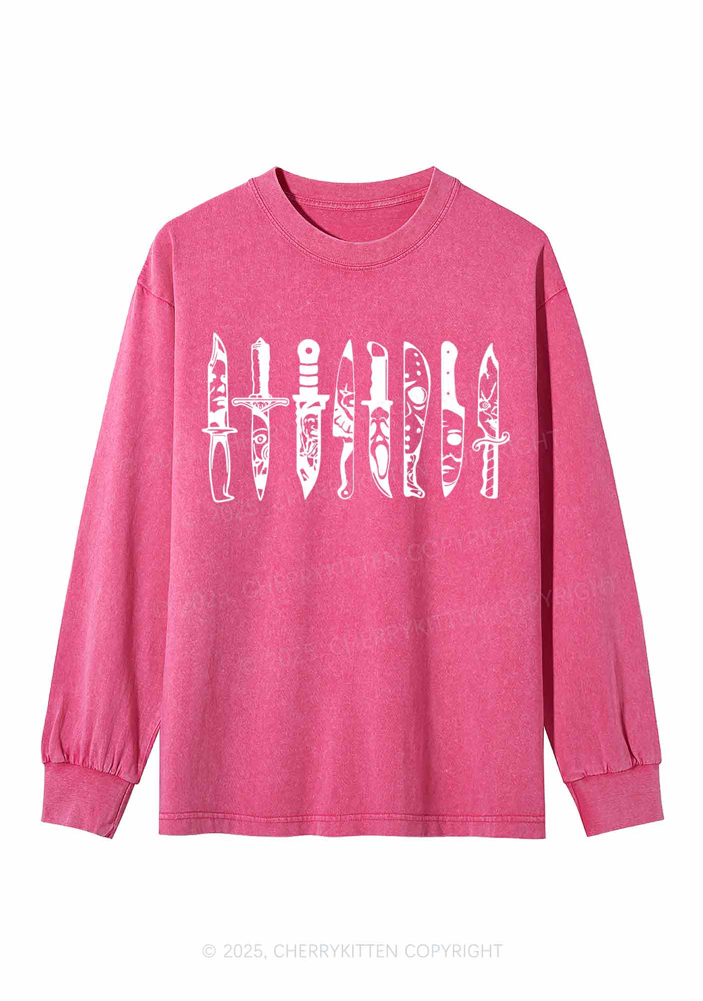 Halloween Grimace Daggers Y2K Washed Long Sleeves Cherrykitten