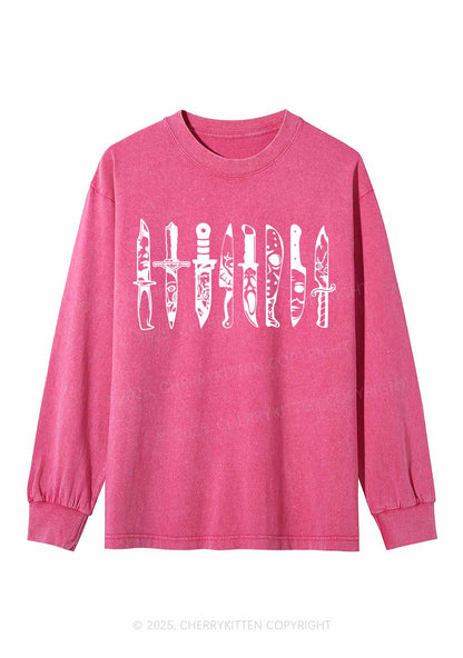 Halloween Grimace Daggers Y2K Washed Long Sleeves Cherrykitten
