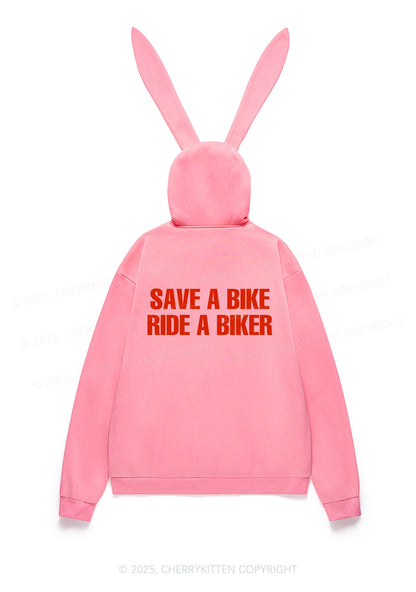 Save Bike Ride Biker Y2K Bunny Ear Zip Hoodie Cherrykitten
