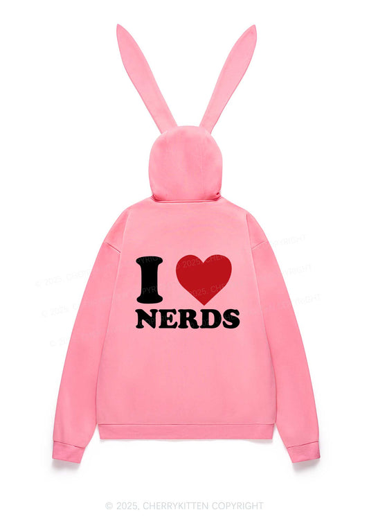 I Love Nerds Y2K Bunny Ear Zip Hoodie Cherrykitten