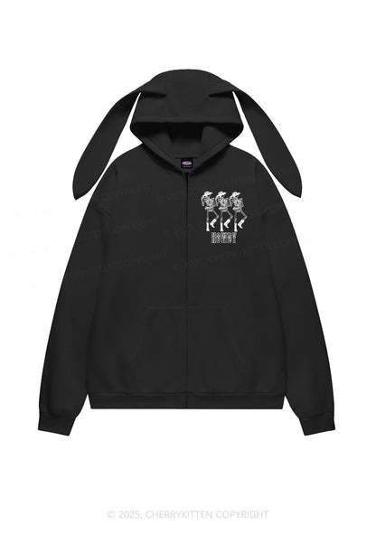 Halloween Howdy Dancing Skeletons Y2K Bunny Ear Zip Hoodie Cherrykitten