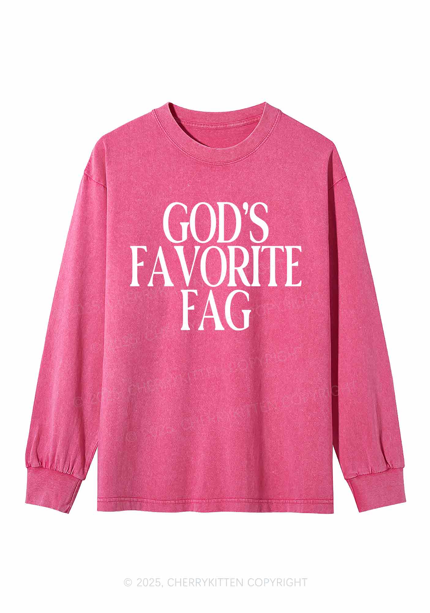 Gods Favorite Fag Pride Y2K Washed Long Sleeves Cherrykitten