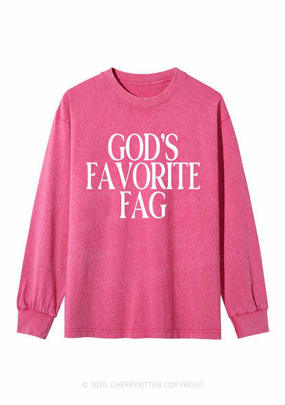 Gods Favorite Fag Pride Y2K Washed Long Sleeves Cherrykitten