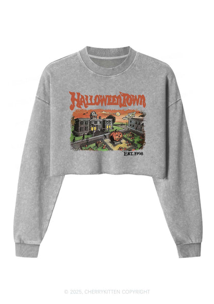 Halloween Town Y2K Crop Washed Sweatshirts Cherrykitten