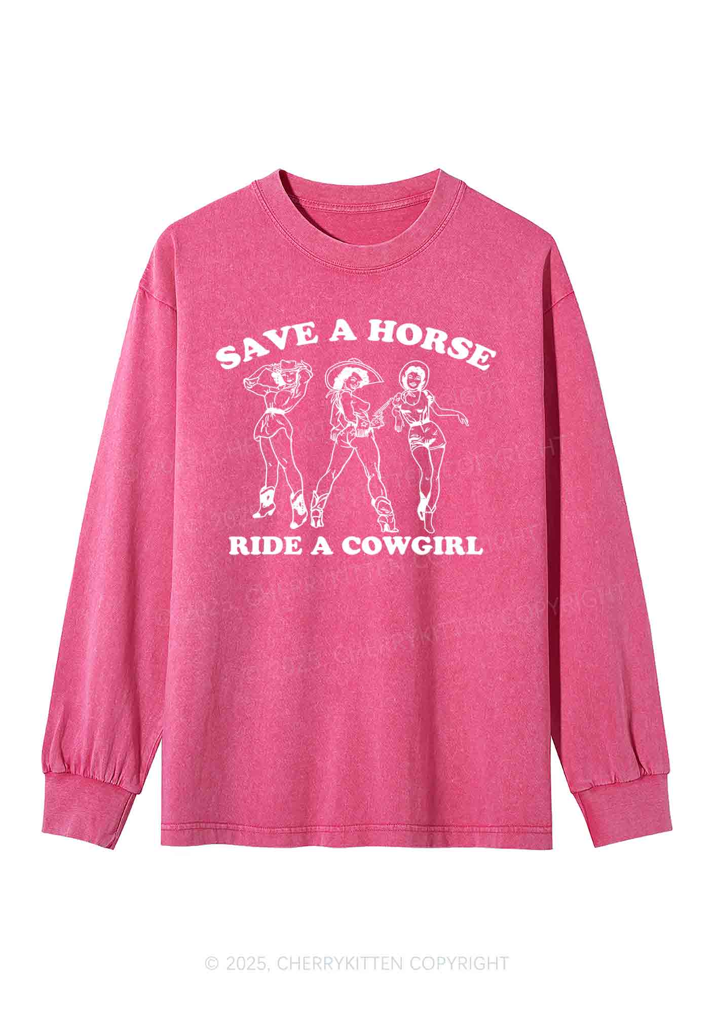Ride A Cowgirl Pride Y2K Washed Long Sleeves Cherrykitten