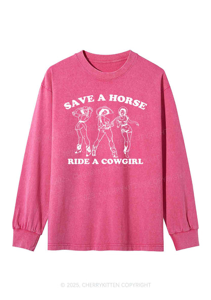 Ride A Cowgirl Pride Y2K Washed Long Sleeves Cherrykitten
