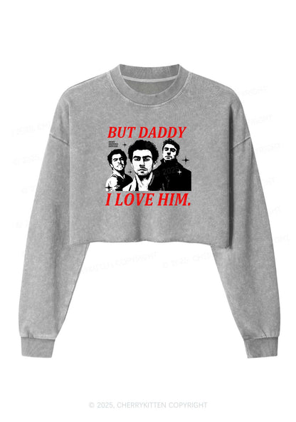 Daddy I Love Luigi Y2K Crop Washed Sweatshirts Cherrykitten