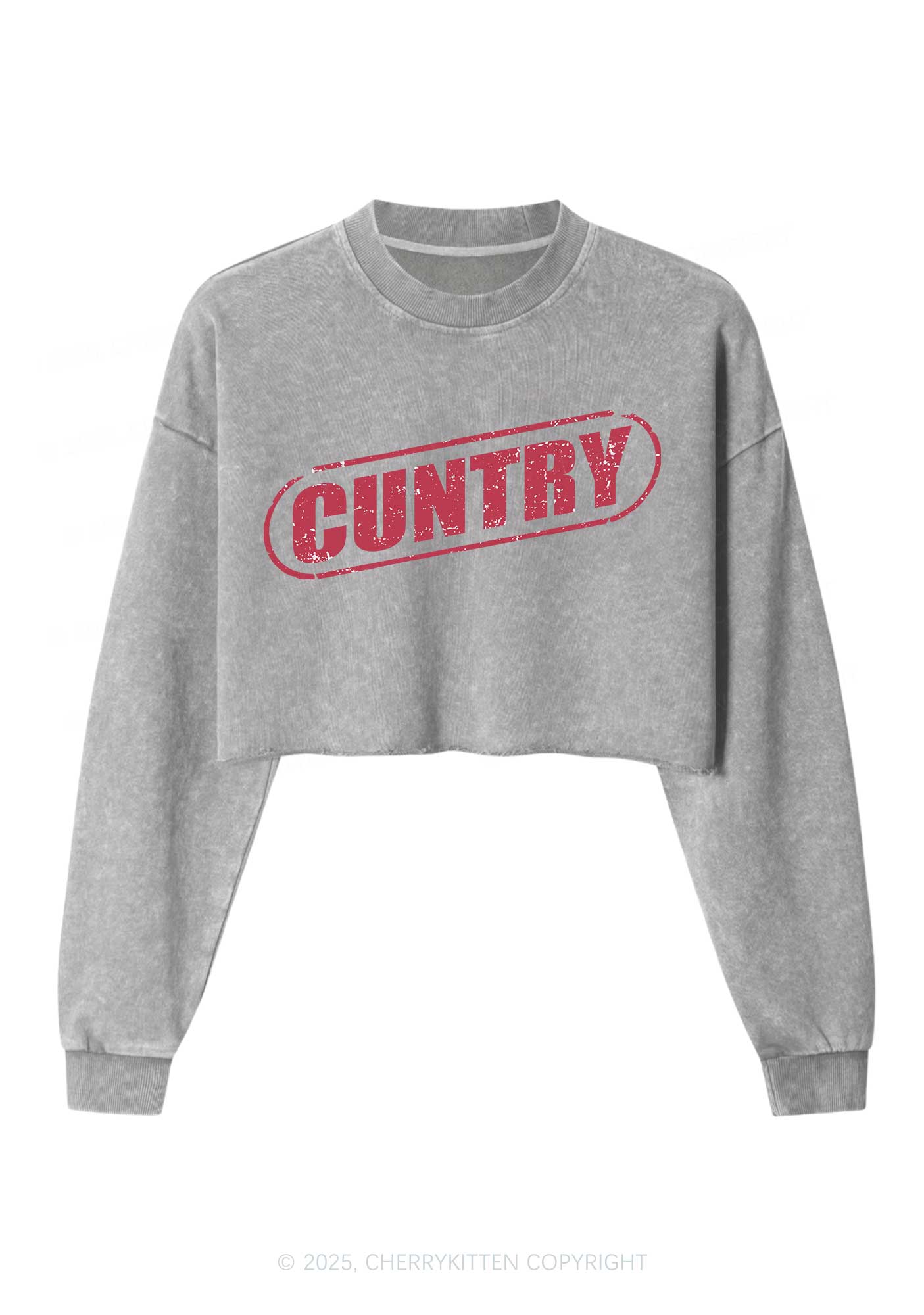 Cuntry Y2K Crop Washed Sweatshirts Cherrykitten