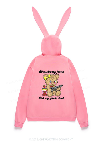 Strawberry Jams Bear Y2K Bunny Ear Zip Hoodie Cherrykitten
