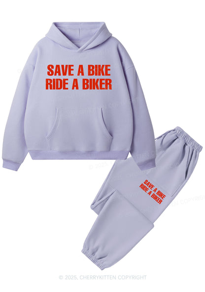 Save Bike Ride Biker Y2K Fleece Hoodie Set Cherrykitten