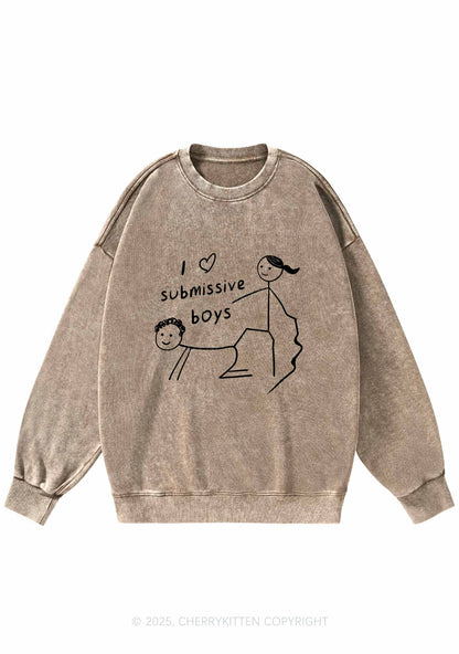 I Love S Boys Y2K Washed Sweatshirts Cherrykitten