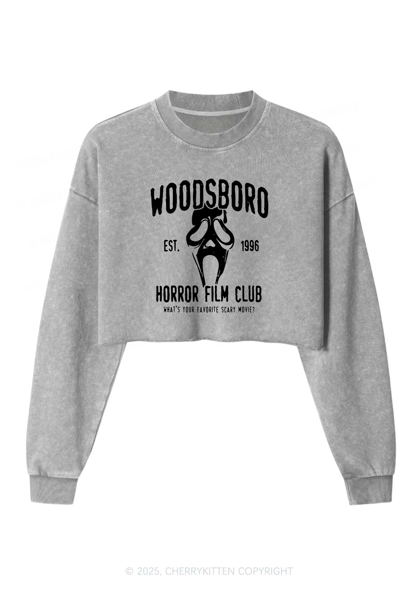 Halloween Horror Film Club Y2K Crop Washed Sweatshirts Cherrykitten