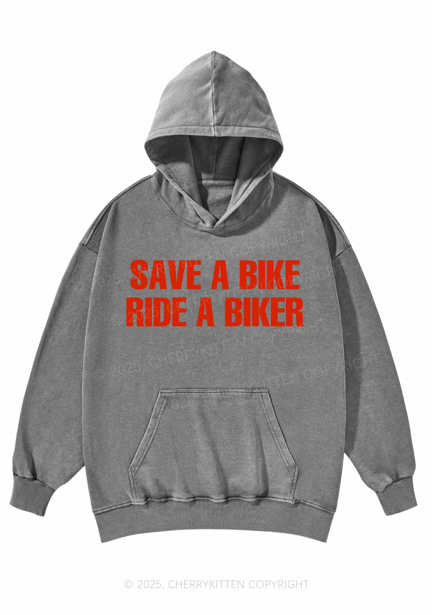 Save Bike Ride Biker Y2K Washed Hoodie Cherrykitten