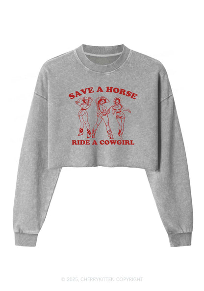 Ride A Cowgirl Pride Y2K Crop Washed Sweatshirts Cherrykitten