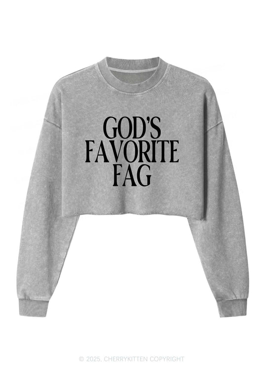 Gods Favorite Fag Pride Y2K Crop Washed Sweatshirts Cherrykitten