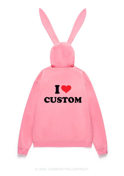 I Love Custom Personalized Y2K Bunny Ear Zip Hoodie Cherrykitten