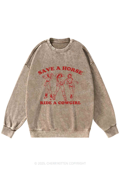 Ride A Cowgirl Pride Y2K Washed Sweatshirts Cherrykitten