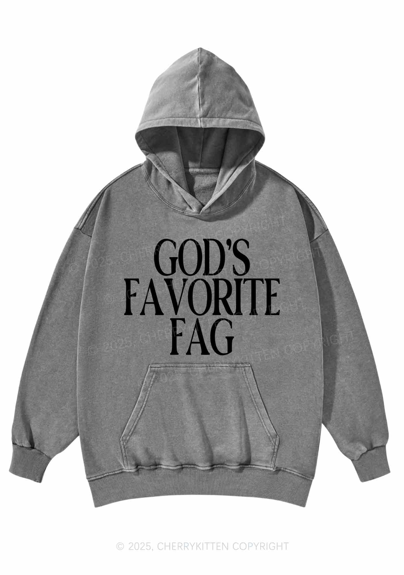 Gods Favorite Fag Pride Y2K Washed Hoodie Cherrykitten