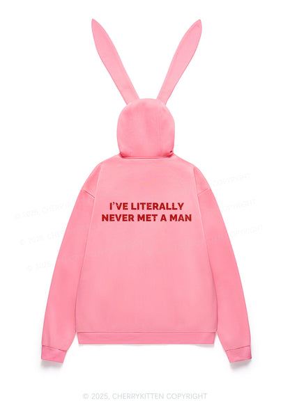 Never Met A Man Y2K Bunny Ear Zip Hoodie Cherrykitten