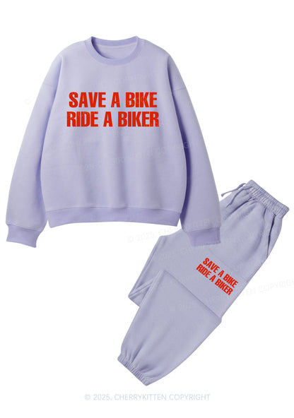 Save Bike Ride Biker Y2K Fleece Sweatshirts Set Cherrykitten