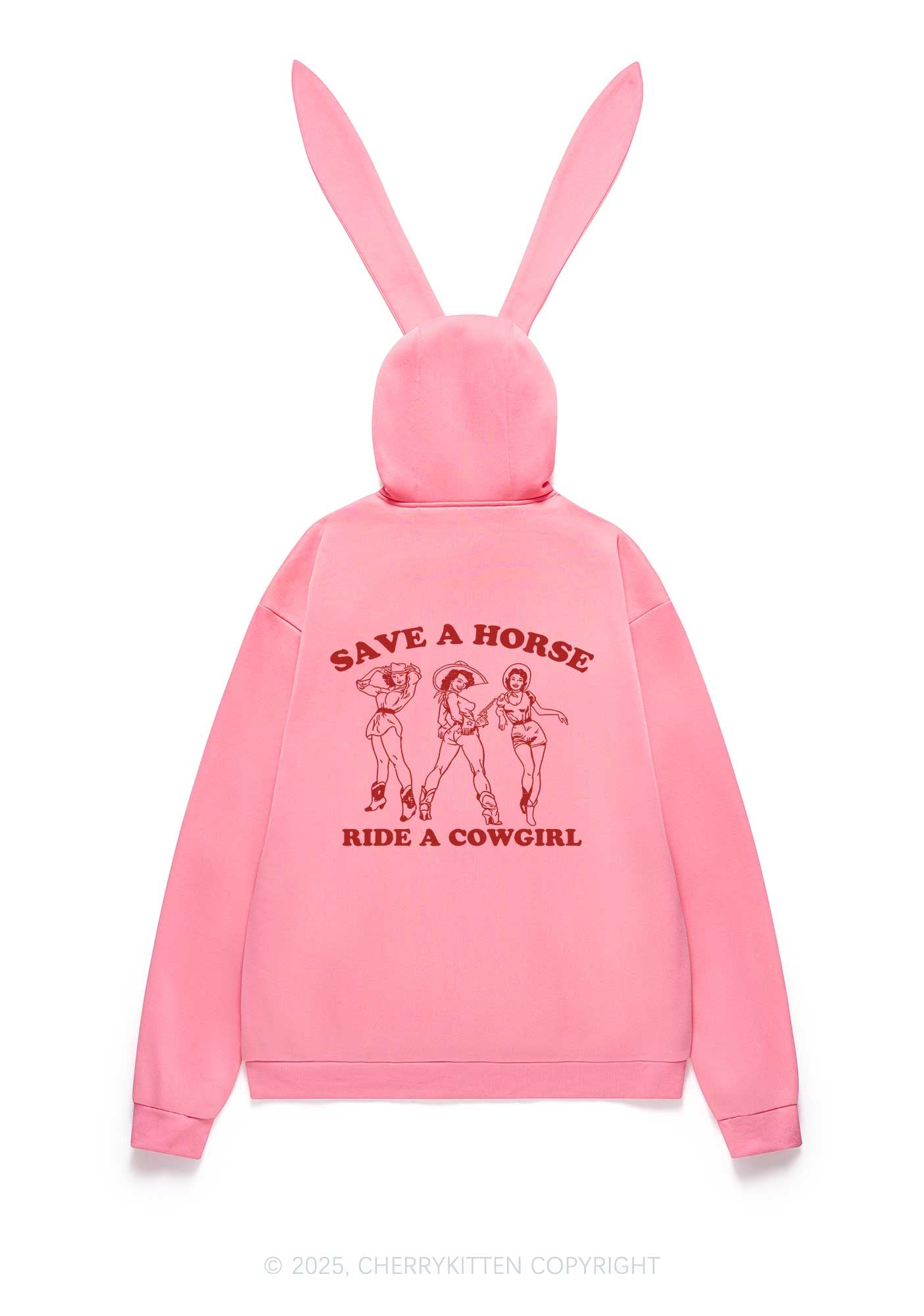 Ride A Cowgirl Pride Y2K Bunny Ear Zip Hoodie Cherrykitten