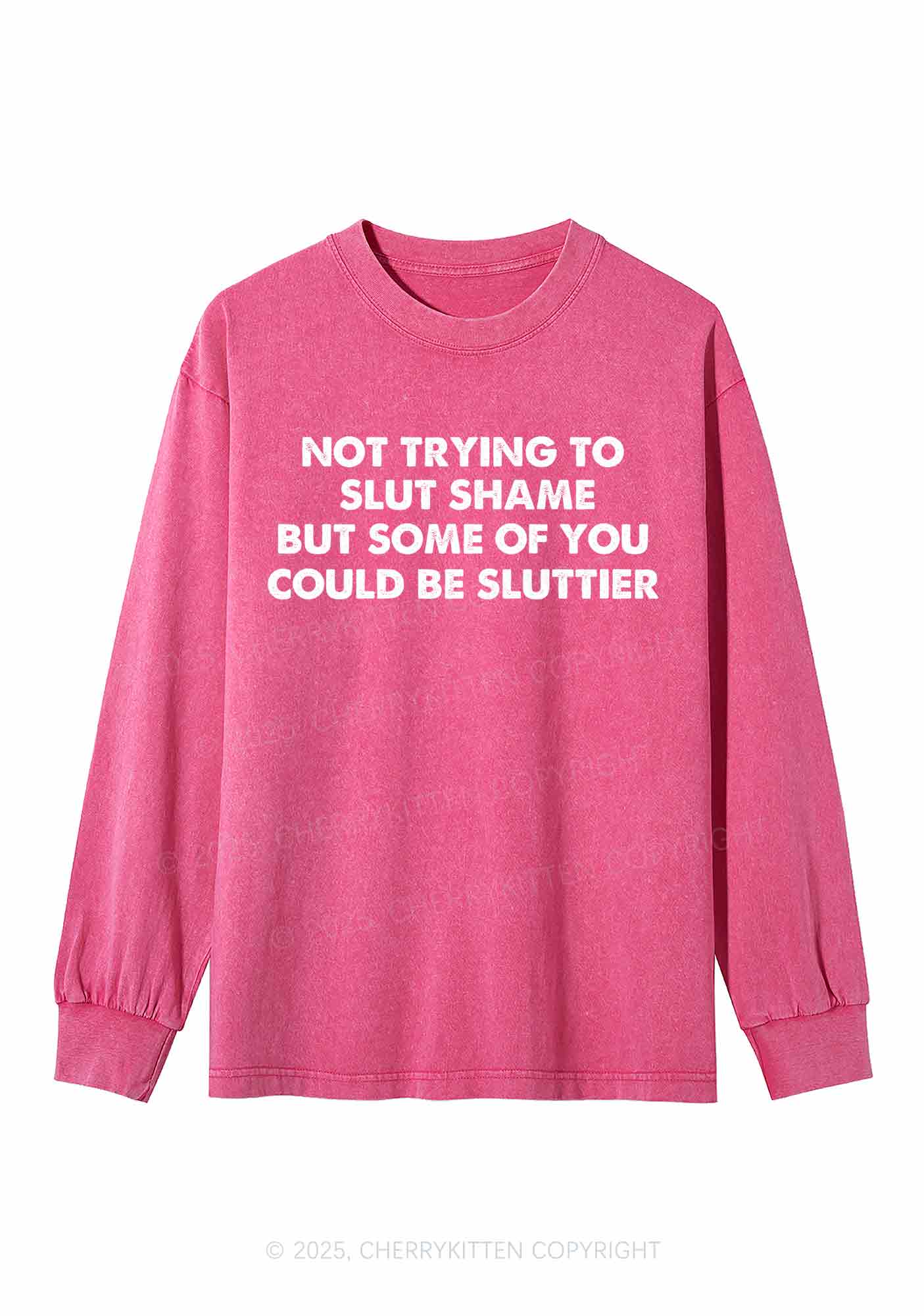 Not Trying To Slxt Shame Y2K Washed Long Sleeves Cherrykitten