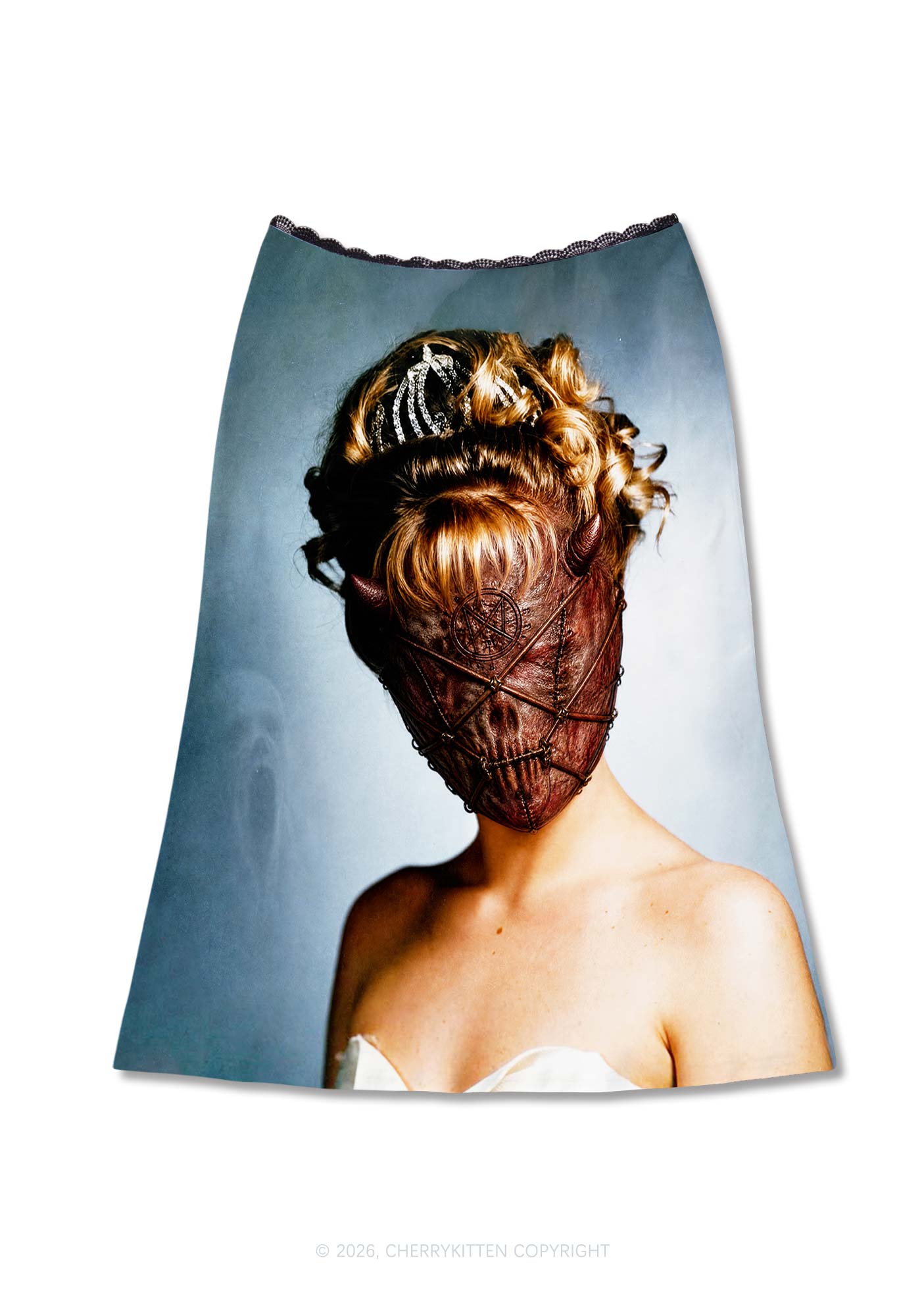 Halloween Demon Mask Woman Y2K Print Midi Skirt Cherrykitten