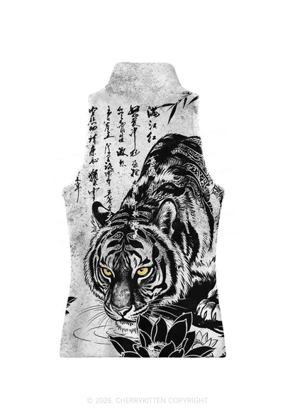 Yellow Eyes Tiger Y2K Knit Turtleneck Tank Top Cherrykitten