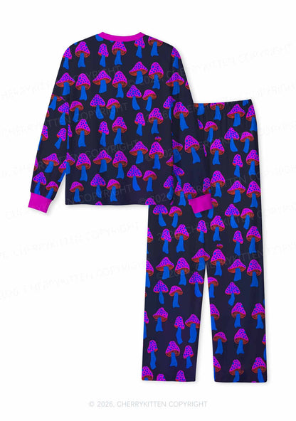 Blue Mushroom Y2K Print Long Sleeve Pajama Set Cherrykitten