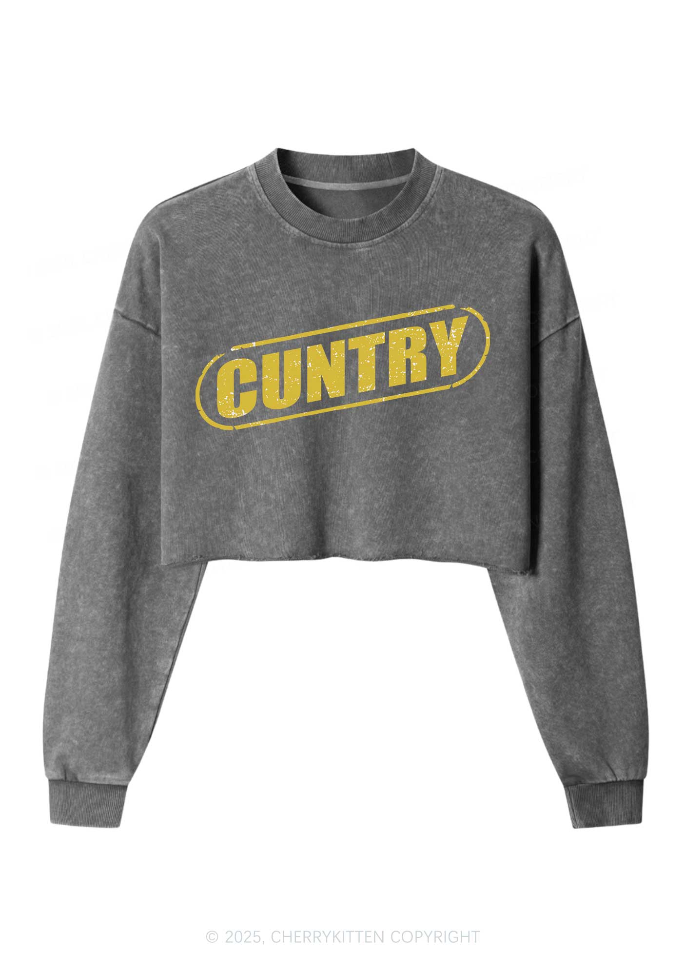 Cuntry Y2K Crop Washed Sweatshirts Cherrykitten