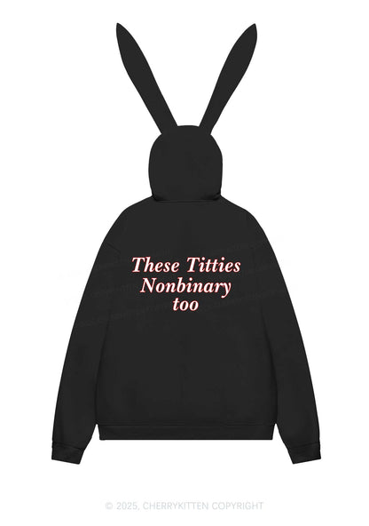 Txtties Nonbinary Too Y2K Bunny Ear Zip Hoodie Cherrykitten