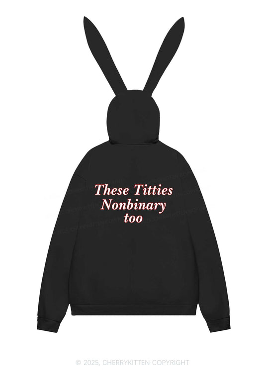 Txtties Nonbinary Too Y2K Bunny Ear Zip Hoodie Cherrykitten