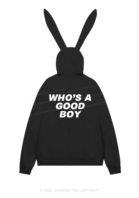 Whos A Good Boy Y2K Bunny Ear Zip Hoodie Cherrykitten