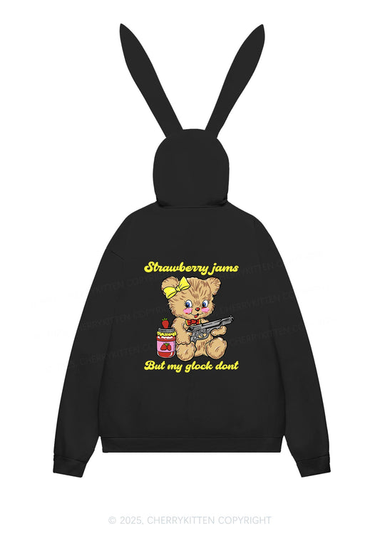 Strawberry Jams Bear Y2K Bunny Ear Zip Hoodie Cherrykitten