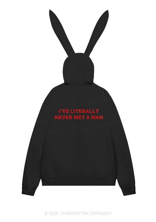 Never Met A Man Y2K Bunny Ear Zip Hoodie Cherrykitten