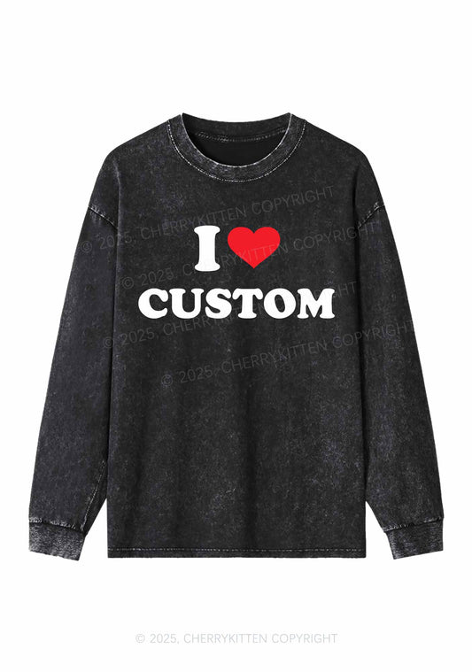 I Love Custom Personalized Y2K Washed Long Sleeves Cherrykitten
