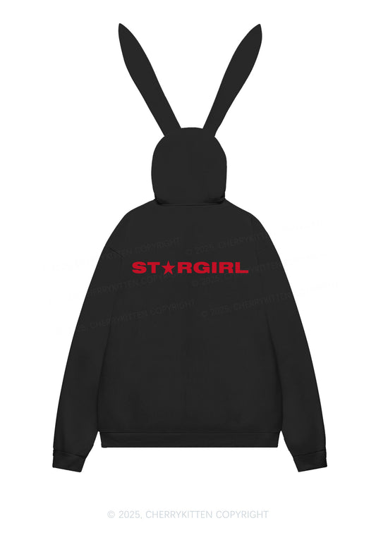 Red Stargirl Y2K Bunny Ear Zip Hoodie Cherrykitten