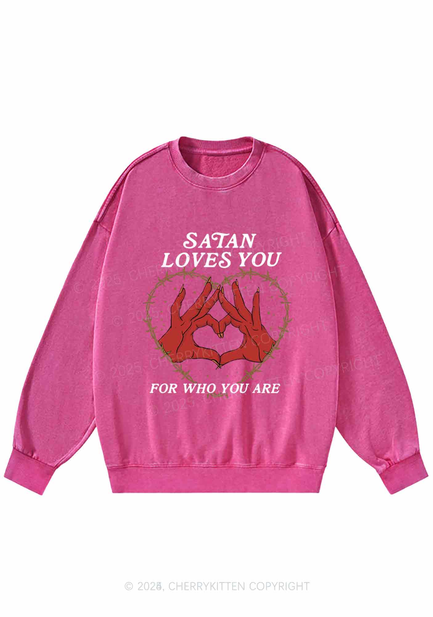 Halloween Satan Loves You Heart Y2K Washed Sweatshirts Cherrykitten