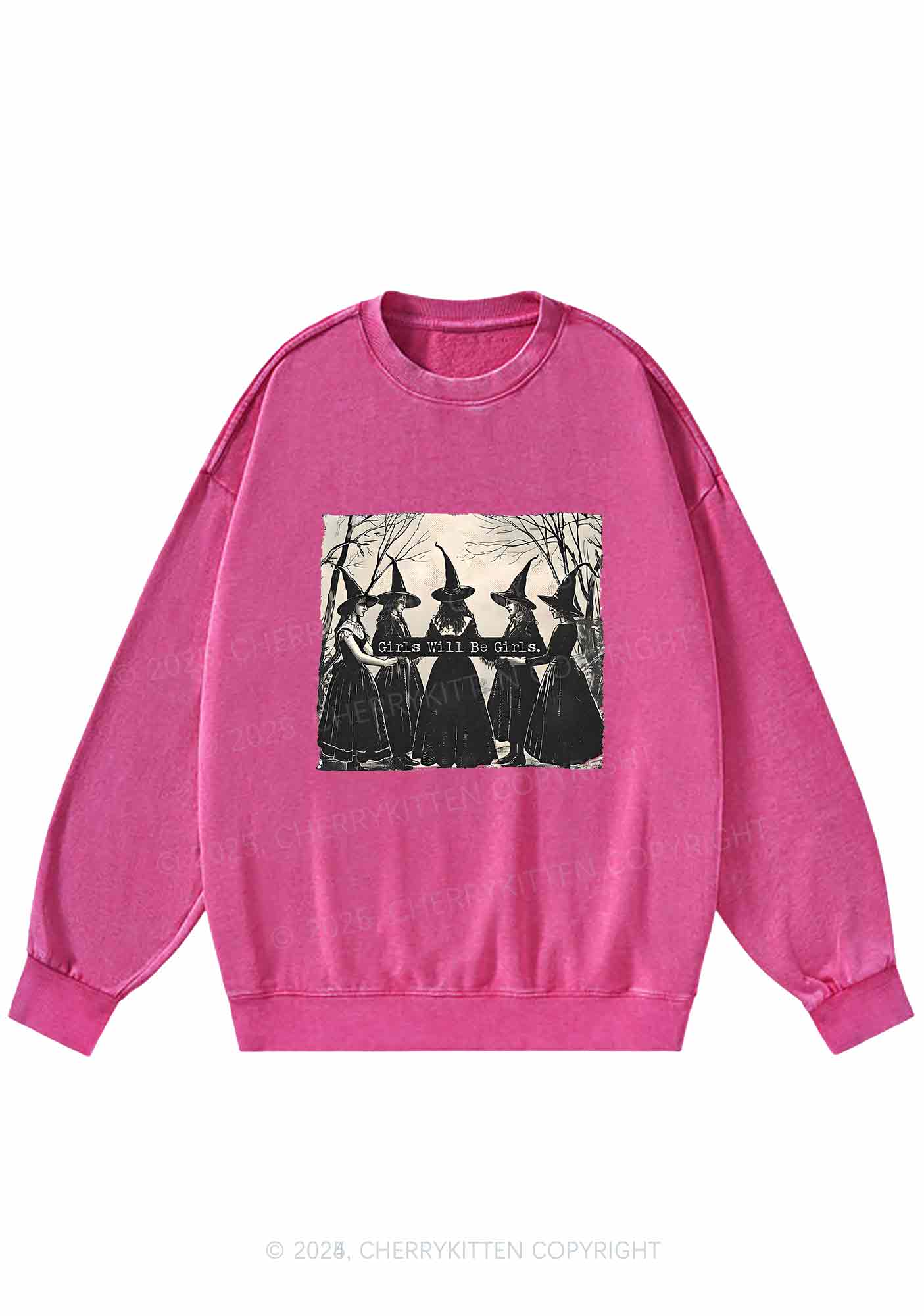 Halloween Girls Will Be Girls Y2K Washed Sweatshirts Cherrykitten
