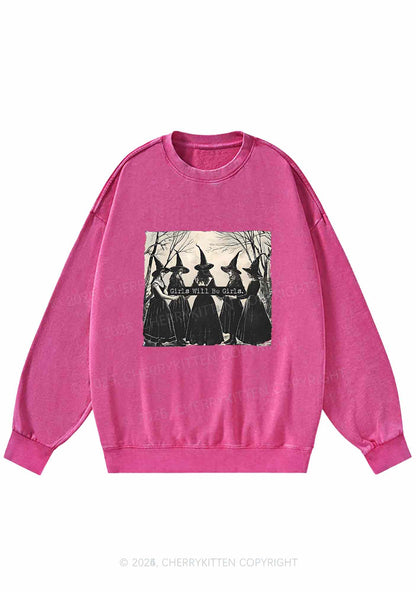 Halloween Girls Will Be Girls Y2K Washed Sweatshirts Cherrykitten
