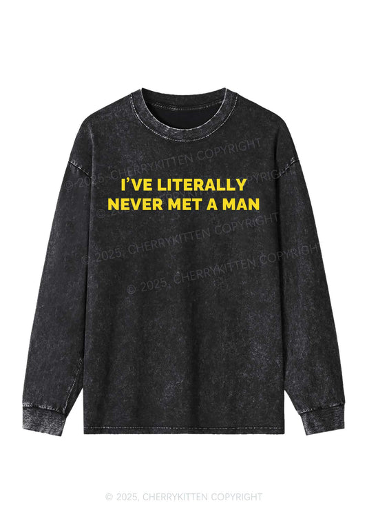 Never Met A Man Y2K Washed Long Sleeves Cherrykitten