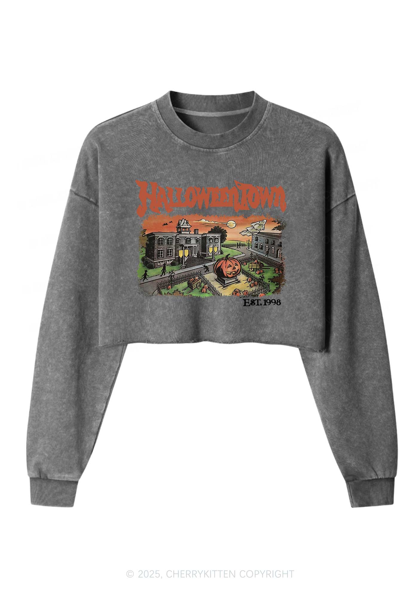 Halloween Town Y2K Crop Washed Sweatshirts Cherrykitten