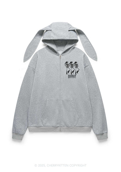 Halloween Howdy Dancing Skeletons Y2K Bunny Ear Zip Hoodie Cherrykitten