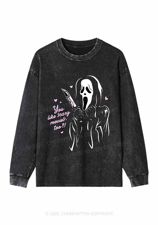 Halloween You Like Scary Movies Too Y2K Washed Long Sleeves Cherrykitten