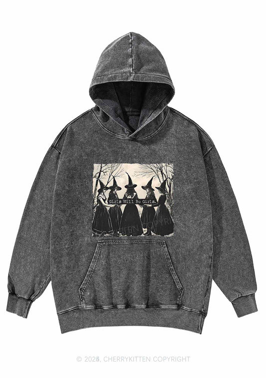 Halloween Girls Will Be Girls Y2K Washed Hoodie Cherrykitten