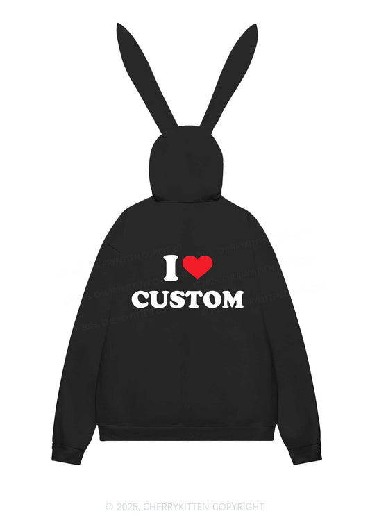 I Love Custom Personalized Y2K Bunny Ear Zip Hoodie Cherrykitten