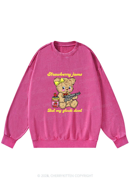 Strawberry Jams Bear Y2K Washed Sweatshirts Cherrykitten