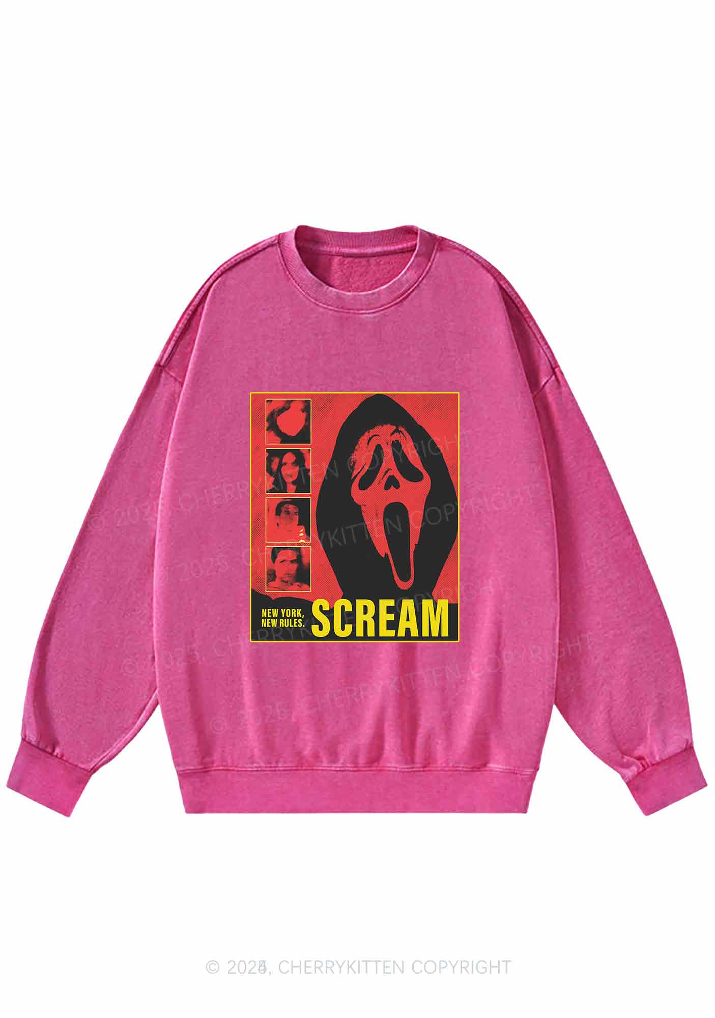 Halloween Scream New York Y2K Washed Sweatshirts Cherrykitten