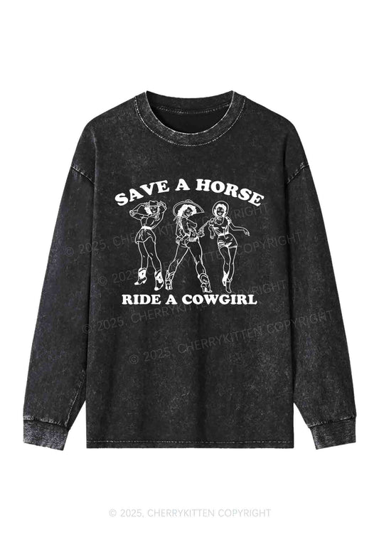 Ride A Cowgirl Pride Y2K Washed Long Sleeves Cherrykitten